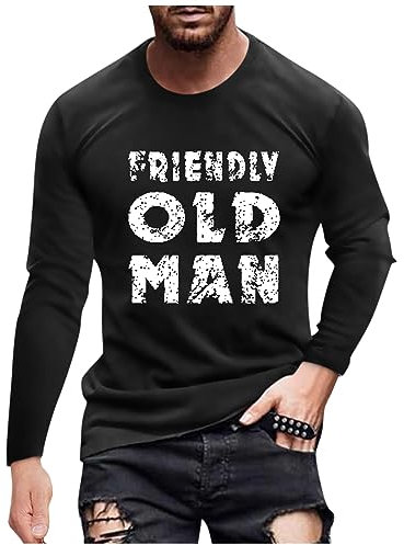 FeiBeauty Hemd Herren Langarm Schwarz Weiß Gestreiftes Shirt Glitzer Hemd Herren Briefdruck Rundhalsausschnitt Tshirts Buchstabenmuster Oversized Basic Langarmshirt Malle Tshirt (Black, M)