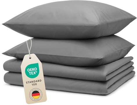 Blumtal Bettwäsche 2X 135x200cm + 2X 80x80cm Kopfkissenbezug - Oeko-TEX zert. Mikrofaser Bettwäsche Set - Mikrofaser Bettbezug bis 95 °C - Deckenbezug + Kissenbezug 4-teilig - Sommerbettwäsche Grau