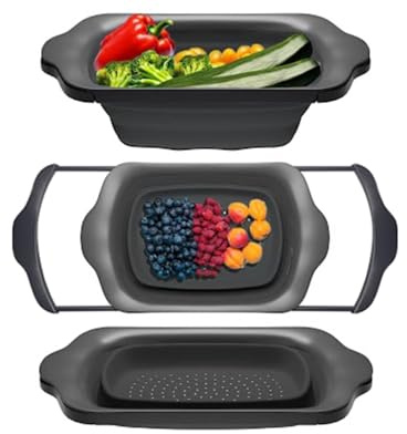 Comfify Over-the-Sink Colander with Handles – Sleek Plastic Black Kitchen Strainer for Pasta, Vegetables & Fruits – Space-Saving Design – 17.1 x 10.2 x 1.75 Inches