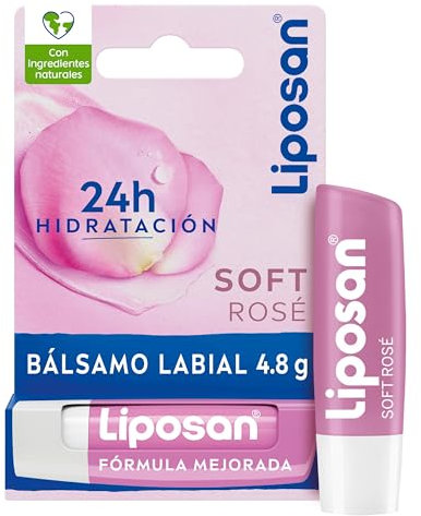 Liposan Soft Rosé (1 x 4,8 g), bálsamo labial rosa, cacao de labios para un brillo suave y luminoso, bálsamo hidratante para unos labios sedosos e hidratados