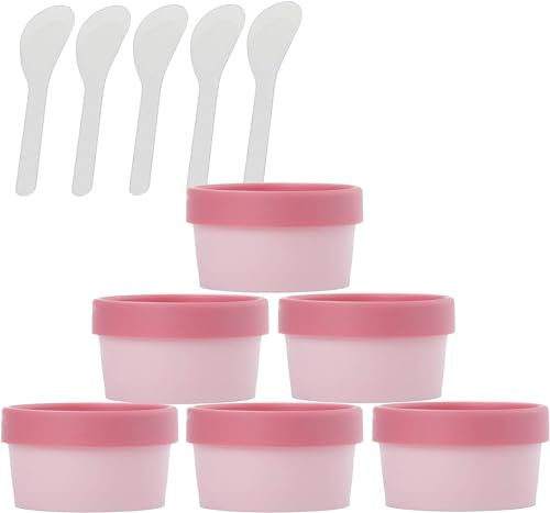 Leere Gläser mit Deckel, Kosmetikdose, B0CKBVKX5Z6 PC Leere 200 ml rosa Gesichtsmaske Weithals-Kunststoffgläser, 200 g auslaufsicherer Kosmetiktopfbehälter mit Deckel mit 6 PC-Spateln (Farbe: Rosa, Gr