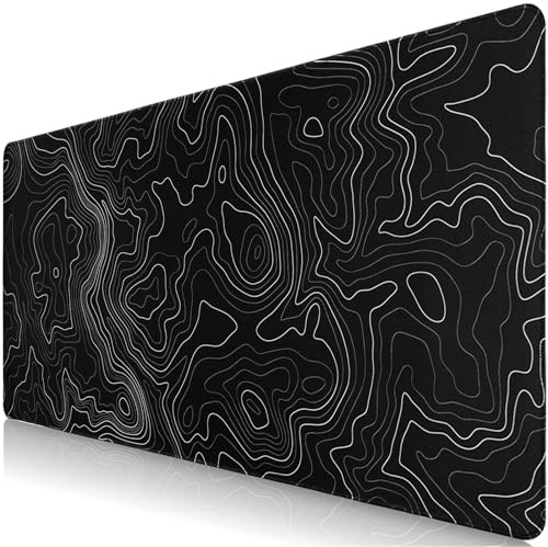 Sevenpers Mauspad XXL,900x400mm Groß Topographie Mousepad,(Topo Schwarz) | Mausmatte mit Rutschfester Gummibasis,Schreibtischunterlage für Büro,Zuhause,Gaming