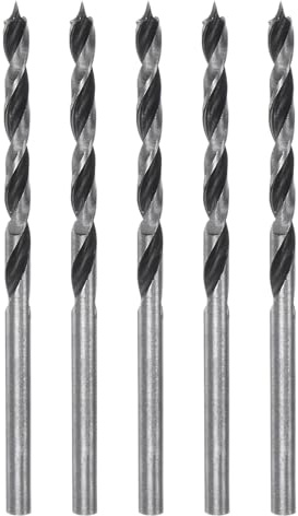 sourcing map 5pcs Brad Point Drill Bits 3mm (1/8'') Dia Straight Round Shank Metric Brad Point Spiral Twist Drill Bits for Softwood Hardwood Plywood Plastic Rubber, Silver Tone