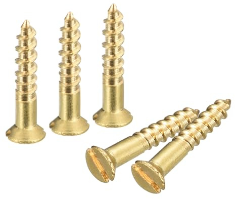 sourcing map Brass Wood Screws, 60Pcs M2 x 12mm Slotted Drive Flat Head Self Tapping Screw Countersunk for Woodworking Furniture