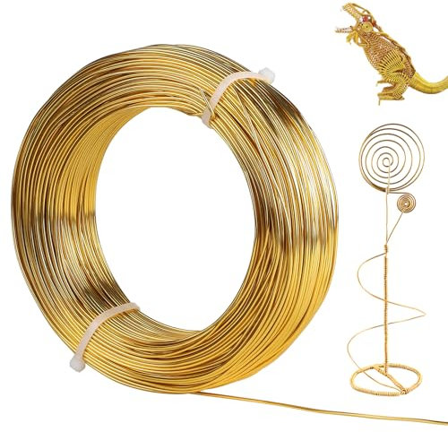 SUPAWAY 1,5mm Auminiumdraht 100m Länge Craft Aludraht Basteldraht Aluminium Modellierdraht Schmuck Alu-Draht Blumendraht für Schmuckherstellung Handwerk Modellieren Armaturen Skulpturen (Goldgelb)