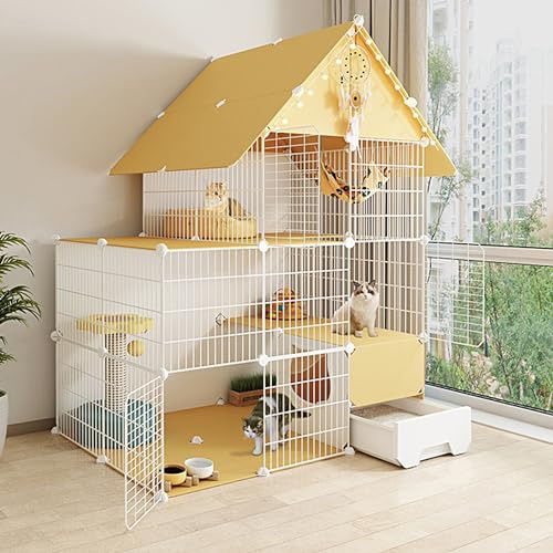 Katzengehege Outdoor, Groß, mit Katzentoilette, Catio Outdoor-Katzengehege, Käfighaus, Katzenvilla, Katzenkäfige für Hauskatzen für 1–3 Katzen (Size : 111x75x145cm)