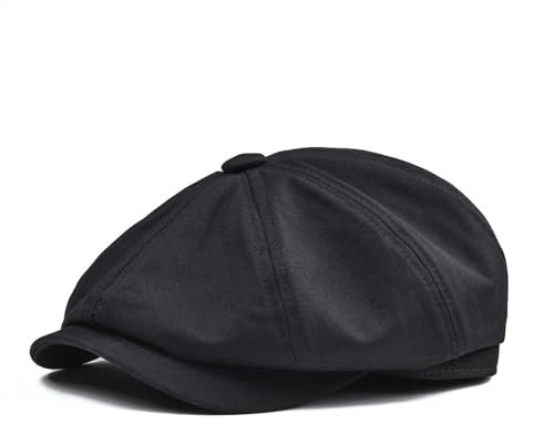 JZTDYPP Schiebermütze Herren All-Match-Newsboy-Schirmhut Für Männer Und Frauen, Sonnenschutz-Baskenmütze Boina, Malerhut, Achteckiger Outdoor-Hut, Schwarz, Einheitsgröße