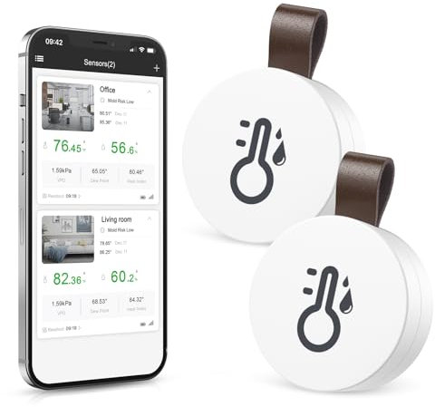 Brifit Thermomètre Hygromètre Bluetooth, Mini Thermometre Interieur avec App, Stockage de Données, Capteur Humidité, Thermometre Hygrometre Interieur, Thermomètre Connecté pour Maison, Bureau, 2PCS