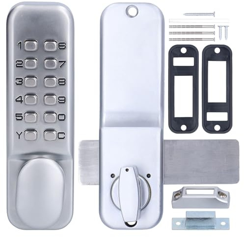 mumisuto Digital Door Lock, Keypad Combination Lock, Chrome Mechanical Code Door Lock for Access Restriction Latch Keyless Entry Anti Theft Codes Lock for Home Gates Office