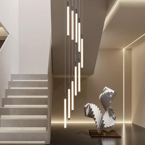 LYSDjia Moderner großer Treppen Kronleuchter höhenverstellbare LED Pendelleuchte aus schwarzem Eisen kreative hohe Decke schicke Beleuchtung geeignet für dekorative Hängelampen in der Hotelvilla Bar L