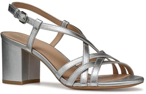 Geox D VIRNILISA 65 S B, Sandalo con Tacco Donna, Silver, 39 EU
