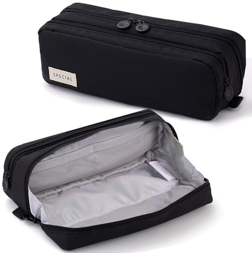 Federmäppchen Große Kapazität Mäppchen mit erweiterbaren großen Fächern Doppel-Reißverschluss schwarz Federtasche Organizer Tasche Schule Büro Ästhetisch Supplies für Mädchen Jungen Erwachsene
