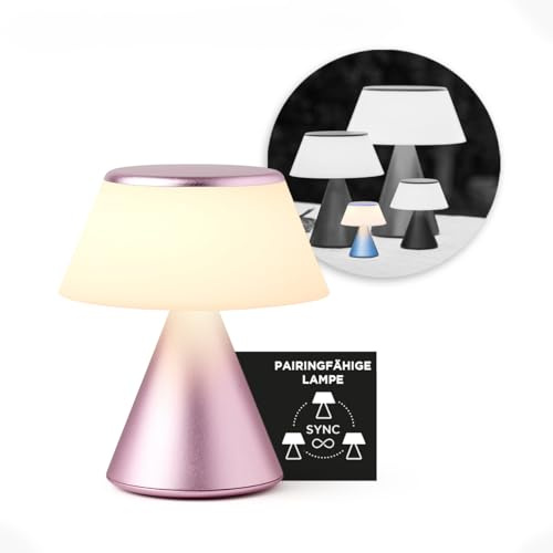 Lexon LUMA S touch sänglampa, trådlös nattlampa med dimmer och synkronisering av flera lampor, 9 LED-färger, Uppladdningsbar, aluminium - ljusrosa