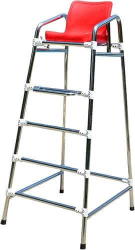 SAFWELAU High Stool Ground Pool Ladder Lifesavers Observation Chair with Hook & Umbrella Jack Hole, 304 Stainless Steel Swimming Competition Referee Chairs, 1.9m Tall Lifeguards's Chair
