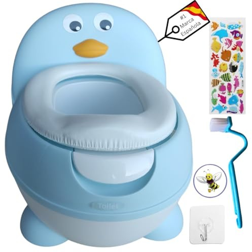 Orinal bebe 2 años Pingüino Azul | Vater para niños que aprenden a ir al baño | +18 Meses | Cómodo, Seguro y Divertido | Con Base Antideslizante y Accesorios Incluidos