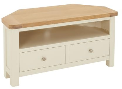 The Furniture Market Marbury Cream | Painted Corner TV Unit | Wooden TV Stand for TVs up to 46” | Storage Drawers & Media Shelf | Country Style | Fully Assembled | H 500 x W 1000 x D 450mm