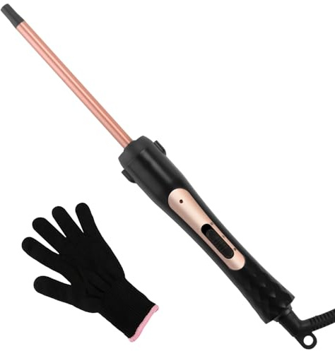 LXMTOU Thin Curling Wand 9mm Slim Curling Wand Tight Curls Tourmaline Ceramic Barrel for Short & Long Hair Skinny Curler Styler with Clampless 180°C/210°C Temperature Adjustable