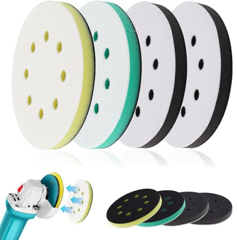 WEDAMOO 4 Pezzi 125 mm Platorello per Levigatrice, Platorello Spugna 8 Fori, Tampone di Interfaccia in Spugna Morbida, Platorello Levigatrice Orbitale in Spugna per Levigatrici, Basso Rumore e Impatto