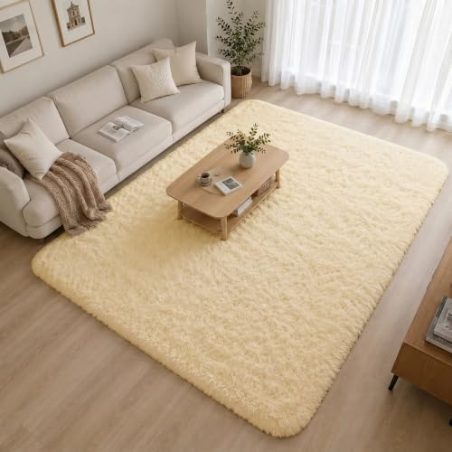 BEIMO Tappeto Salotto Pelo Alto Morbido, Tappeto Shaggy Lavabile, Tappeto Camera Da Letto, Antiperdite, Ingresso Interno, Tappeti Antiscivolo per Soggiorno, Crema, 200x280cm