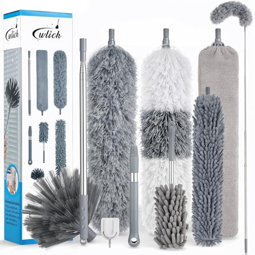 8 PCS Microfiber Feather Duster, Extendable Washable Cobweb Duster with 100 inches Long Telescopic Duster for Cleaning Ceiling Fan,Blinds, Furniture & Cars
