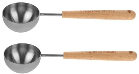 Cabilock 2piezas Cuchara Medidora De Inoxidable Con Mango De Madera Para Té Molido Té Suelto Leche Polvo Cucharas Medidoras