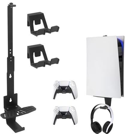 Yuhtech Wall Mount Kit for PS5/PS5 Slim/PS5 Pro, PS5 Wall Mount Stand with Controller Holder & Headphone Hanger, Easy Install with Accessories