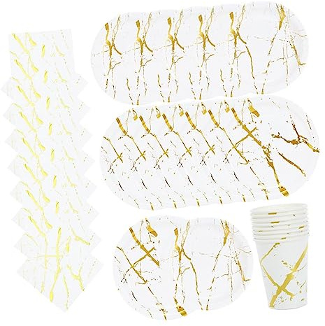 PACKOVE 1set Marble Grain Disposable Tableware for Birthday Wedding and Party Supplies Includes Plates Cups and Napkins Single Use Tableware for Easy Cleanup