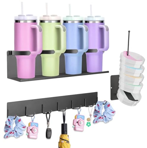 Gobelet 4 Slots Magnetischer Becherhalter KüHlschrank, Wasserflaschen Organizer Magnetisch Magnetischer Becherhalter FüR Cup 30/40oz Magnetischer GeträNkehalter Mit 7 Haken Und Becherdeckelhalter
