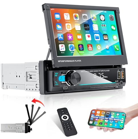 Flip Out Single Din Car Stereo 7 Inch Motorized 1 DIN Radio Illumination