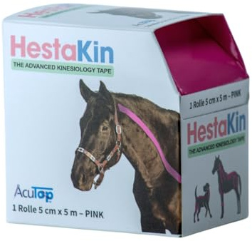 HestaKin Kinesiologie Tape Tiertherapie – extra stark haftend, wasserabweisend, hochelastisch, speziell für Tiere & Pferde entwickelt, optimal für physiotherapeutische Anwendungen (Pink)