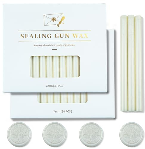 Zifospy 7mm Mini-Heißklebepistolen-Siegelwachsstäbe, geeignet für Siegelstempel, Grußkarten, Briefe, Flaschenverschlüsse und DIY-Handwerk, 60 Stück （Perlmuttweiß）