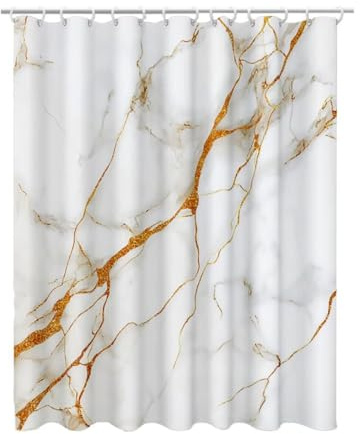 Duschvorhang Grau, Duschvorhang 90x180 mit 12 Duschrollo Haken, Duschrollo für Badewanne Beschwerter Saum, Shower Curtains Waschbar Polyester Stoff, Extra Lang Badvorhang für Badezimmer (Marmor) S-12