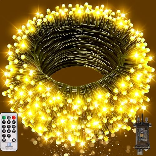 Fairy Lights Plug in, 40M 330LED Outdoor String Light Mains Powered, Waterproof Warm White Garden Light Green Wire with Remote/8 Modes/Timer, Ideal for Indoor Outdoor Party, Garden, Wedding Xmas Decor