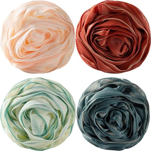 SAFIGLE Spugne Da Bagno a Rete 4 Pezzi Mix Colori, Palla Da Bagno Esfoliante Per Doccia Donna Ragazzo Ragazza, Morbide Sfere Schiumose Per Pulizia Profonda e Cura Della Pelle Quotidiana