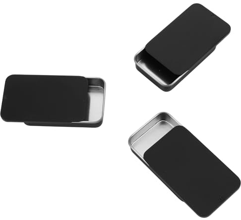 Ymapinc 4 Pcs Small Tin Box, 2.95x1.77x0.59 Inch Small Metal Tins with Lids, Black Waterproof Mini Storage Containers for Candy, Mint Tin, Sewing Needle Case Tiny Boxes fit Pocket/Purse