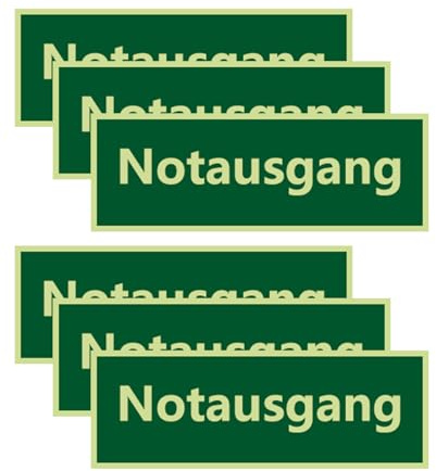 Donvuka 6 Stück Notausgang Schild, 300 x 100 mm PVC Selbstklebend Extra Photoluminescent Fluchtwegschild Rettungszeichen