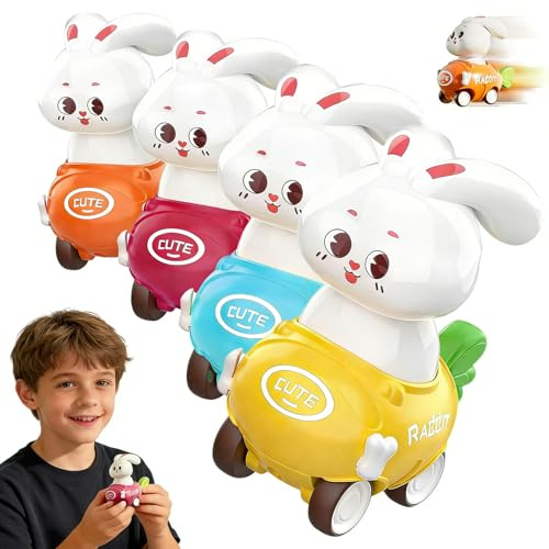 Coche de Juguete para Bebé, 4 Piezas Coches de Juguetes para Pequeños Bebe 1 año, Press-and-Go Coche de Juguete para Niños, Juguetes Coche de Pascua para Bebés, para Niñas y Niños de 1, 2, 3 Años