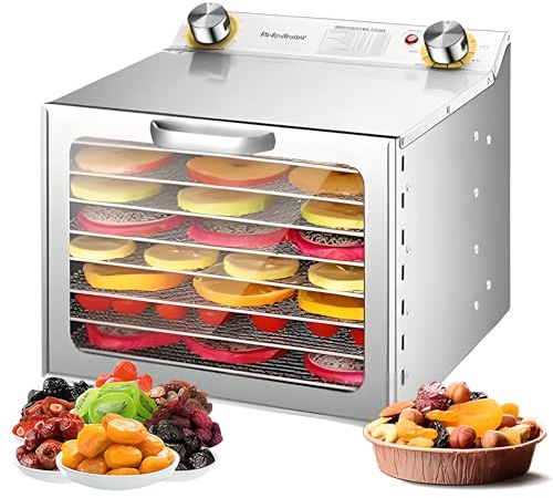 Máquina deshidratadora de alimentos comercial, liofilizador de acero inoxidable de 400 W con control de temperatura de 35-90 ℃ y temporizador de 12 horas, para frutas, verduras y carne 8-Layer