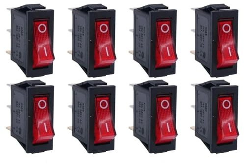 8 pezzi AC 250V/15A, 125V/20A LED illuminato On/Off SPST 3 pin 2 posizioni Mini interruttore a levetta a scatto for barca for uso domestico fai da te(8pcs red)