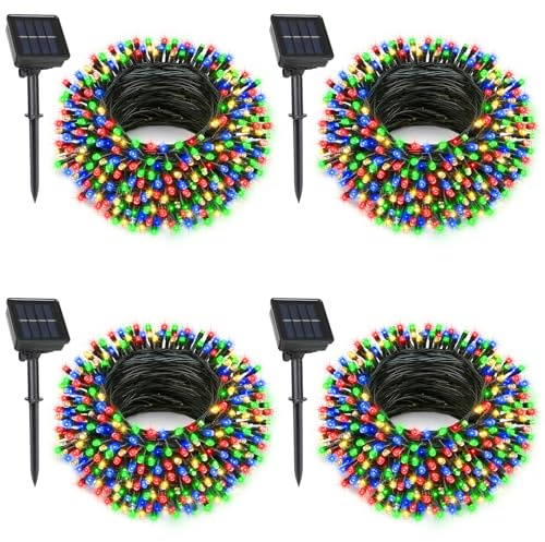 4 Pack Solar String Lights, Total 132Ft 400 LED Solar Powered Twinkle String Lights Waterproof with 8 Lighting Modes Green Wire for Patio Garden Party Yard Wedding Decors (Multicolor)
