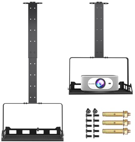Salange 3-in-1 Projector Mount, Adjustable Height Ceiling/Wall Mount with Tray, Heavy-Duty Stand w Cable Management, Holds Up to 22 lbs, Ideal for Home Theater and Office (Black)
