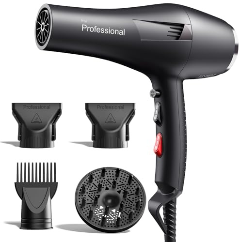 HappyGoo Phon Capelli Asciugacapelli Professionale Ionico, con Diffusore e 3 Riscaldatori per Styling Salon a Casa