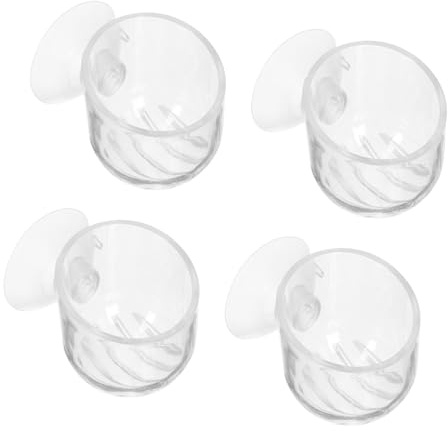 Beavorty Lot de 4 Gobelets Transparents en Acrylique pour Aquarium, Distributeurs de Nourriture pour Poissons d'eau Douce Ventouse, Supports Compacts Rouges et Plantes Aquatiques, Faciles