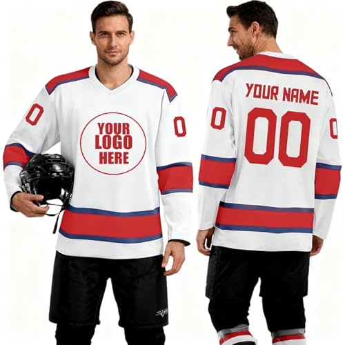 Maillot de Hockey sur Glace personnalisé avec nom, numéro et Logo d’équipe – Haut à Manches Longues pour Homme,ado et Famille,Tenue de Hockey Glace sur Mesure pour garçons, Adultes Cadeau