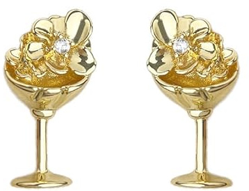 LNNSHX Cubic Zirconia örhängen, 18K guldpläterat vinglas, vinglas, blommiga cabochonörhängen, romantiska festsmycken, present till kvinnor