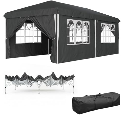 Gazebo Con Pareti Laterali Finestre E Porte Removibili Pieghevole Impermeabile Altezza Regolabile Struttura Pop Up Resistente In Metallo Pergolato Per Giardino Eventi Feste E Catering 3x6 Metri Nero
