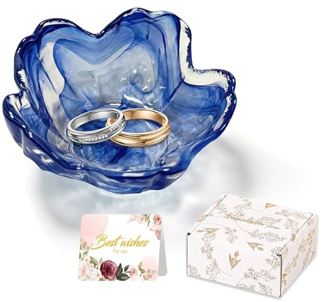 Binoster - Plateau à bijoux en fleurs pour femmes - Porte-bague - Plateau de rangement pour bijoux - Organisateur pour salle de bain - Décoration pour chambre bleue - Décoration de table de nuit
