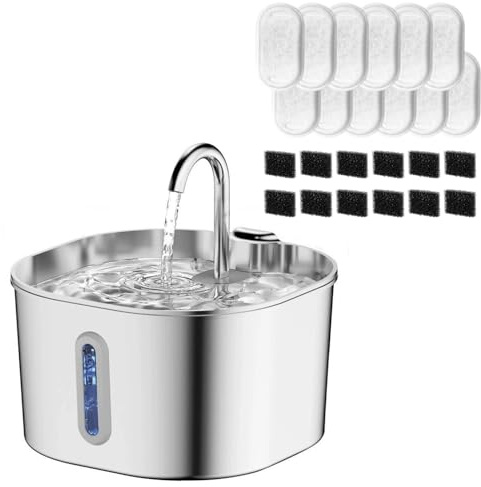 CatVitalis Fuente Gatos Acero Inoxidable, Protege a tu Gato de la deshidratación y los Problemas urinarios, Fuente Agua Gatos Automática 2,2L con Triple Filtración, Bomba Silenciosa