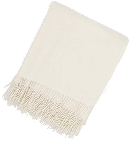 State Cashmere Home Throw Blanket with Decorative Fringe 100% Pure Cashmere Ultra Soft Accent Blanket for Couch, Sofa & Bed (Undyed White, 60x50)