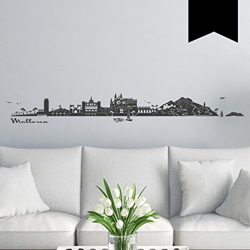 WANDKINGS Wandtattoo - Skyline Mallorca - 120 x 15 cm - Schwarz - Wähle aus 6 Größen & 35 Farben